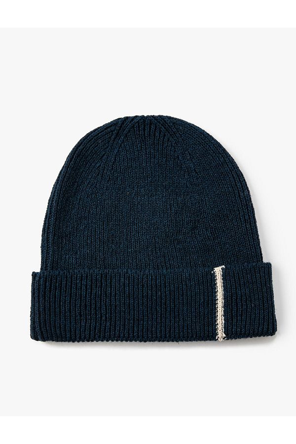 Koton-Basic Knitted Beret with Fold Detail and Stripe Pattern 1