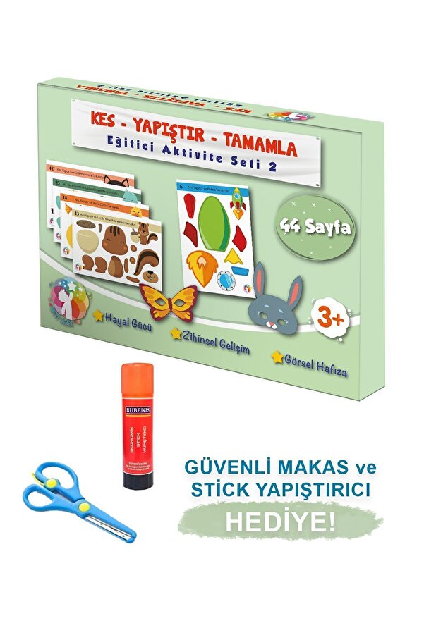 MERT BEBEK KES-YAPIŞTIR-TAMAMLA EĞİTİCİ AKTİVİTE SET 2 , OKUL ÖNCESİ MAKASLI ETKİNLİK SETİ 2
