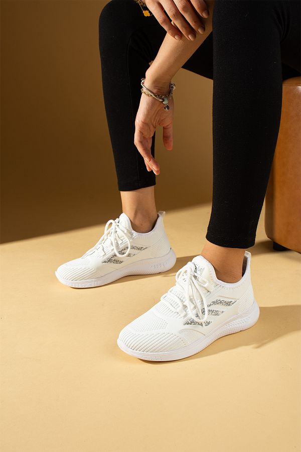 Pembe Potin-Unisex White Knitwear Comfortable Sole Comfort Sneaker Sports Shoes 1