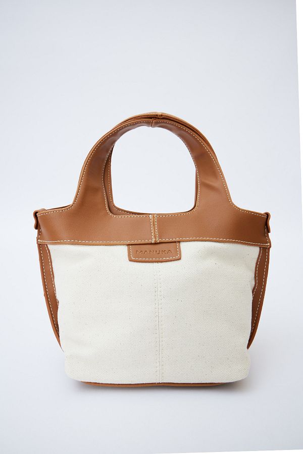 Manuka-Mini Canvas Bag with Leather Handle - Camel 1