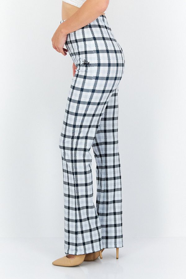 Stussy Women Checkered Straight Leg Pants Grey Combo Trendyol