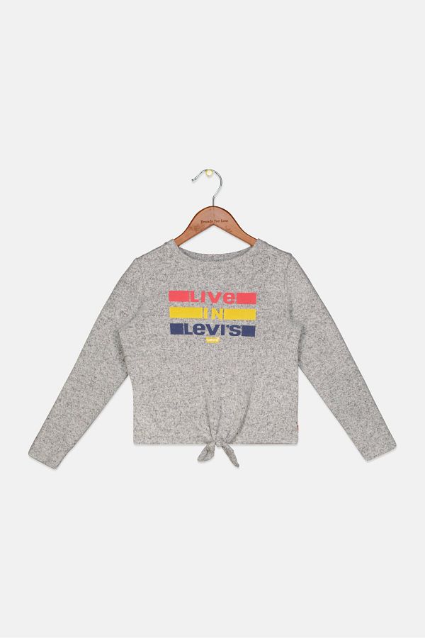 Levi's-Kids Girls Round Neck Long Sleeves Brand Logo Top, Grey 1