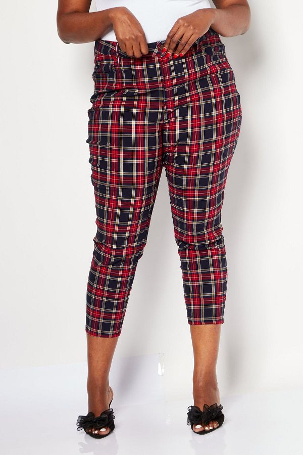 Tommy Hilfiger Women Plus Size Plaid Pants Red Combo Trendyol