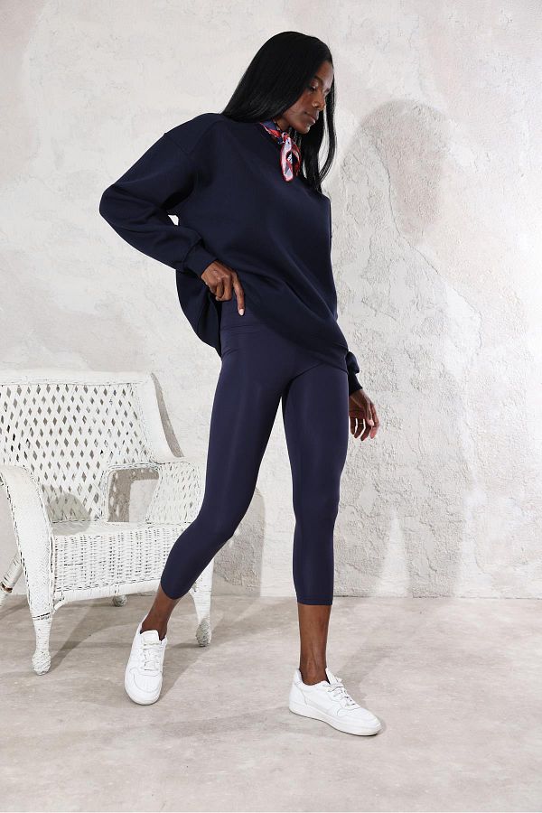 5in1Canpolat Navy Blue Thick Belted Sports Tights 4000 Trendyol