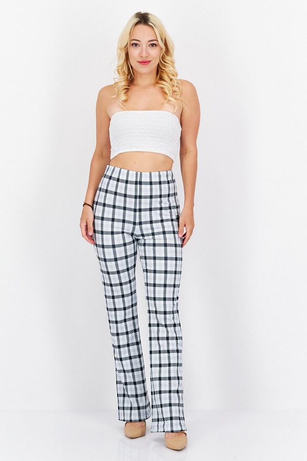 Stussy Women Checkered Straight Leg Pants Grey Combo Trendyol