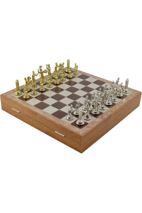 MCreative-Medium-Sized Metal Greek Chess Set with Bright and Rustic Patterned Mdf Board with Storage Box (36X36X6 Cm.) 1