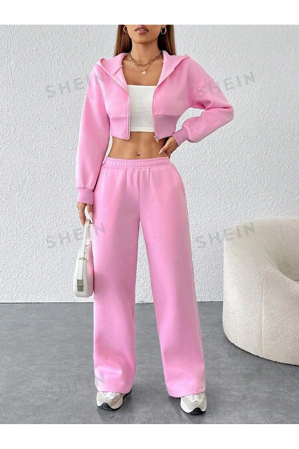 Machetta Unisex Plus Size Crop Zippered Cardigan Sweat and Sweatpants Set Trendyol
