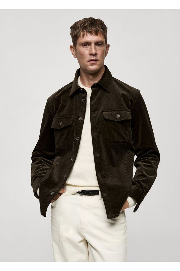 MANGO Man-Corduroy shirt jacket with pockets 1