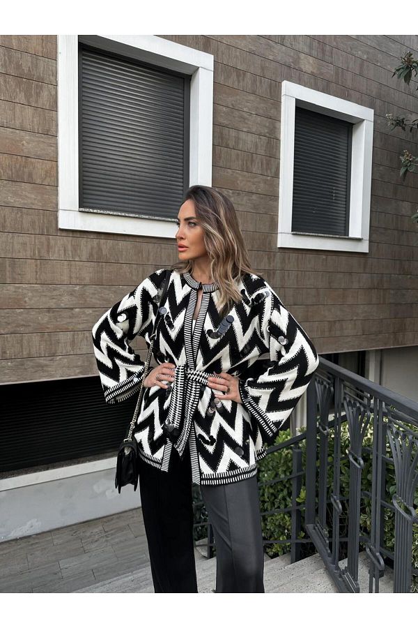 Zerrincan Giyim-Black Zigzag Sequin Cardigan 1