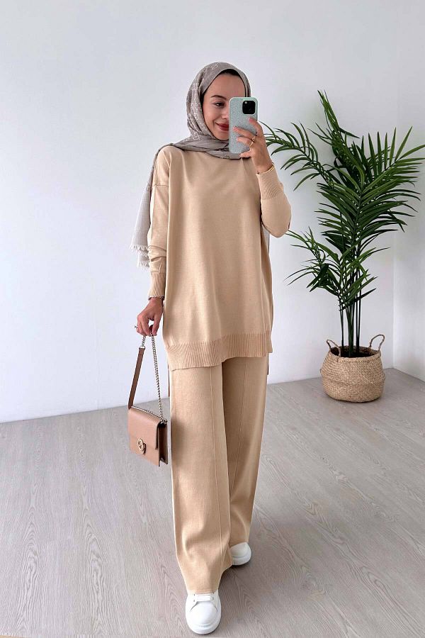 Ka Hijab-طقم حجاب مرسيريزد لامع - قهوة حليبي 1