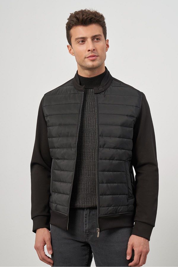 mza Black Quilted Stand Collar Lined Slim Fit Slim Fit Jacket 1007245154 Trendyol