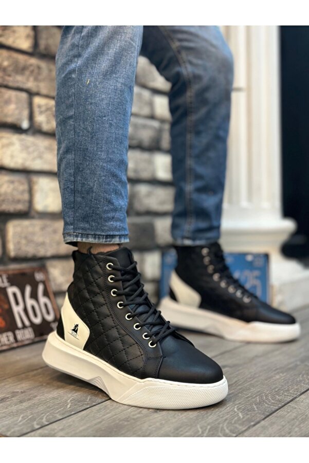 aradimtaradim BA0159 Laceup Black and White Quilted Men's High Sole