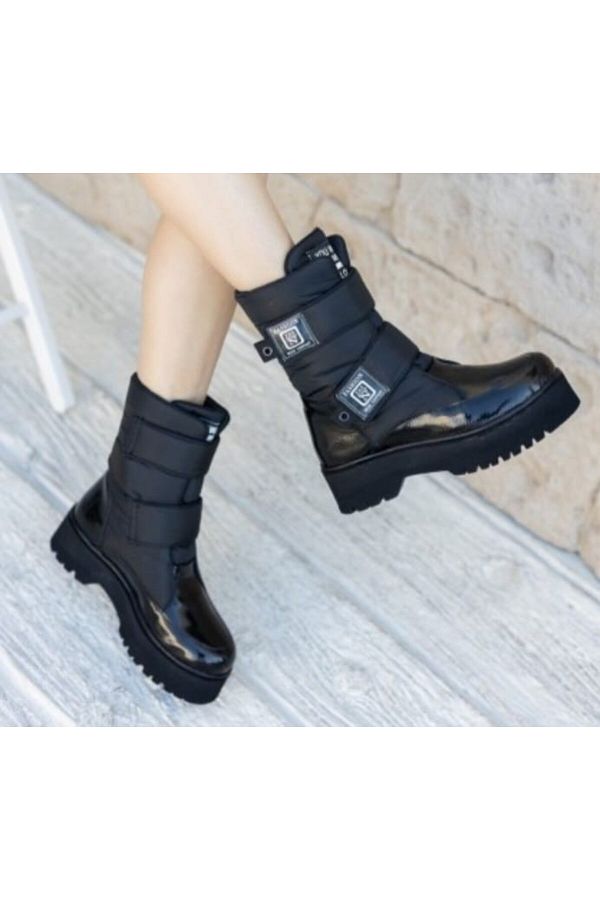 twizymoda Miah Black Patent Leather Snow Boots Trendyol
