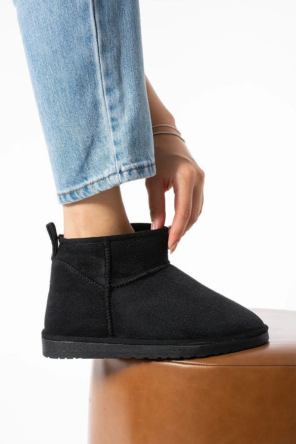 Oner Shoes Women s Mini Black Suede Ankle Boots with Fur Inside Are Narrow Fit Trendyol