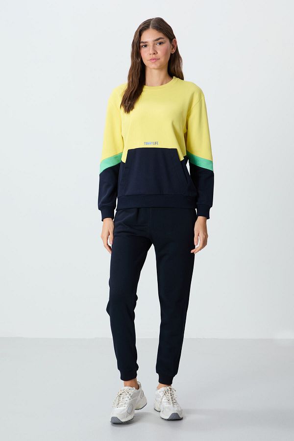 Tommy Life Yellow Oversize Cotton Sweatshirt Thick Smooth O Neck 97289 Trendyol