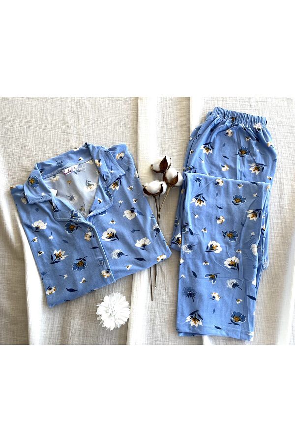 Sude-Set pijama cu mâneci lungi din țesătură din piele intoarsa - 1