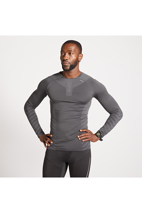 Decathlon Kiprun Men's Long Sleeve Running T-Shirt Gray Kiprun