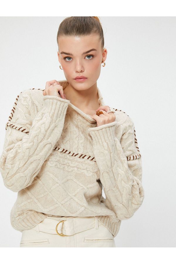 Koton-Turtleneck Knitwear Sweater with Diamond Pattern, Soft Texture 1