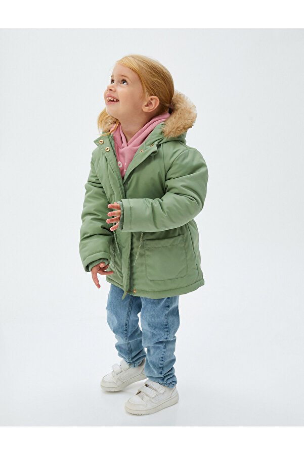 Koton Kapşonlu Kaban Peluş Astarlı Beli Lastikli Cepli Rüzgar Kapaklı