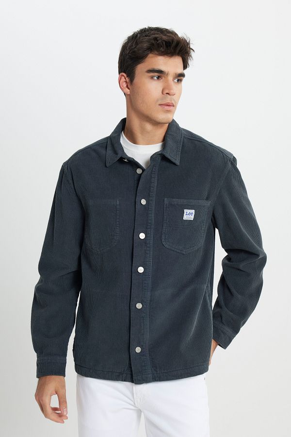 Lee-Loose Fit Relaxed Fit 100% Cotton Pale Black Velvet Shirt Jacket 1