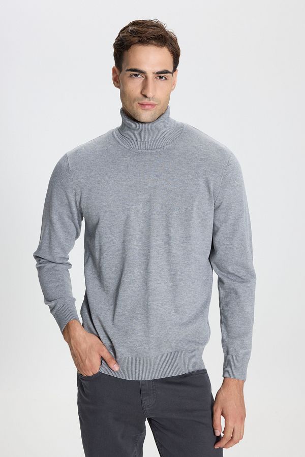 ALTINYILDIZ CLASSICS-Pánský šedý úpletový svetr Melange Standard Fit normálního střihu 1