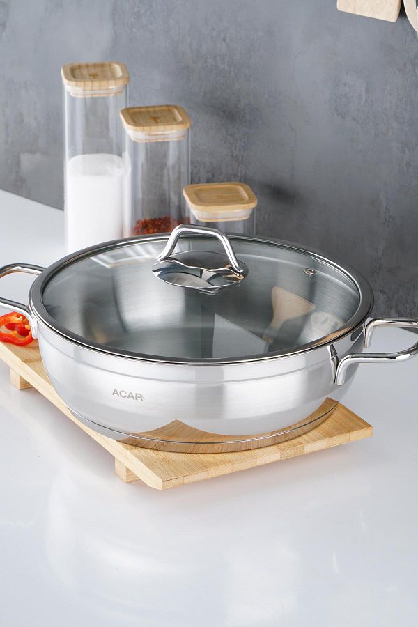 ACAR-26 cm Oblate Short Glass Steel Pot - Karat 016468 1