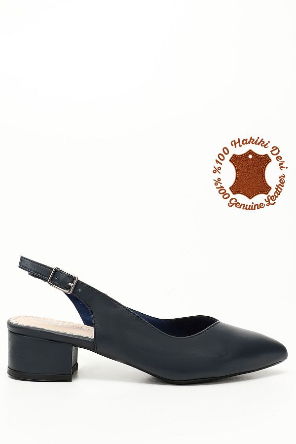 GÖNDERİ(R)-Femei / Fete Bleumarin Antic Toc Gros Slingback Pantofi din piele naturală 1