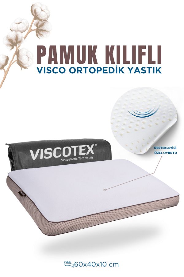 VİSCOTEX-Ортопедична възглавница за малък врат Visco с памучен калъф, кафява, 60x40x10 см 1