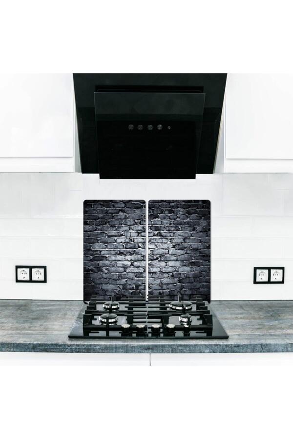 Saban-2-Piece 30X52 cm Glass Stove Protector Dark Stone for 4-Piece Stoves 1