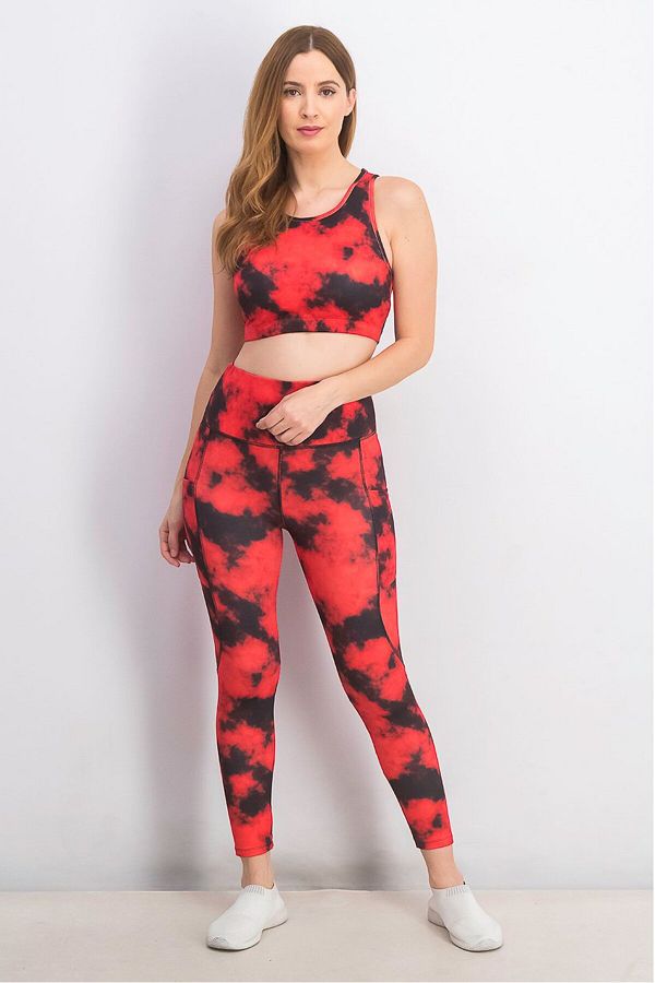 Catherine Malandrino Women Sleeveless Padded Top and Leggings Red and Black Trendyol