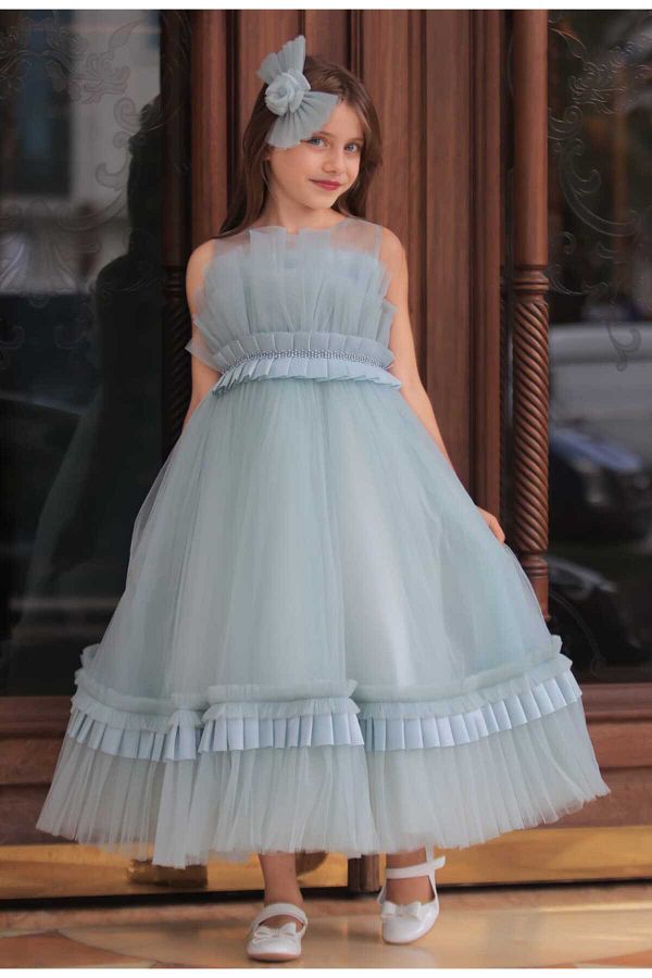 M SS RA N Flat Pleated Detail Long Tulip Girl s Gown Dress Accessory