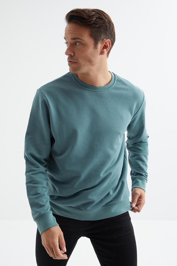 Tommy Life Mint Green Basic O Neck Comfortable Form Men s Sweatshirt 88053 Trendyol