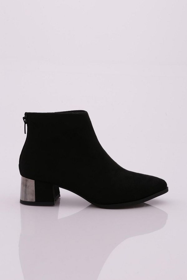 DGN-Botine de damă cu vârf ascuțit argintiu cu toc din piele intoarsa neagra 291917212674 1