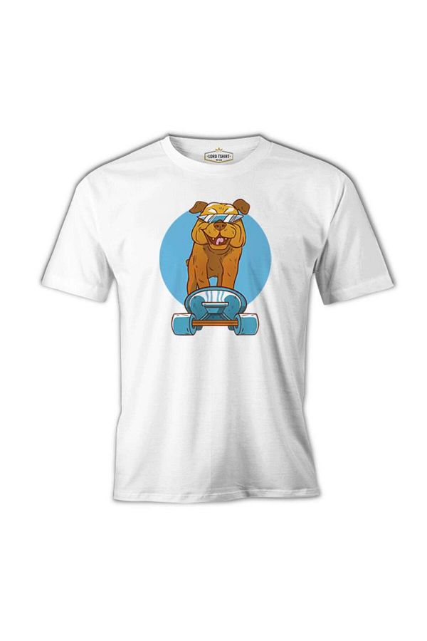Lord T-Shirt-Men's T-shirt - a Dog on a Blue Skate Wearing Sunglasses White 1