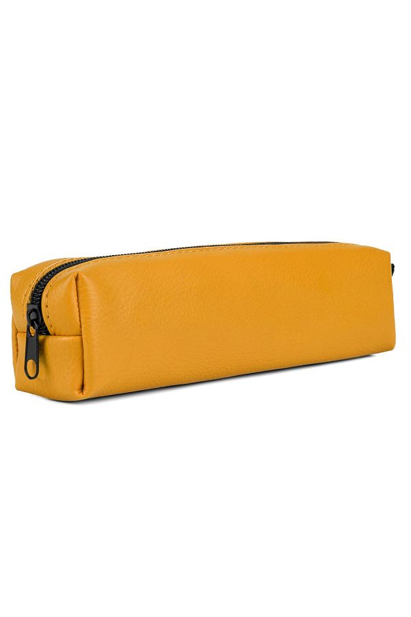 Gözde Proje-Faux Leather Mustard Yellow Pencil Case 1