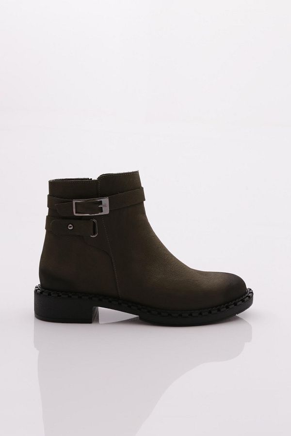 DGN-Women's Side Belt Classic Boots Khaki Nubuck Genuine Leather 16135106 1