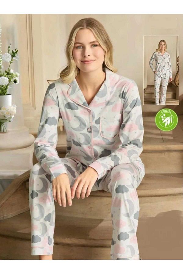 shefox Lyocell Women s Pajama Set Long Sleeve and Button Front Detail Byaydogan Trendyol
