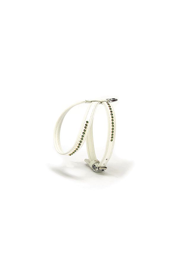 Angoravi-Leather Dog Collar with Emerald Stone 1,2 X 21-30 cm White 1