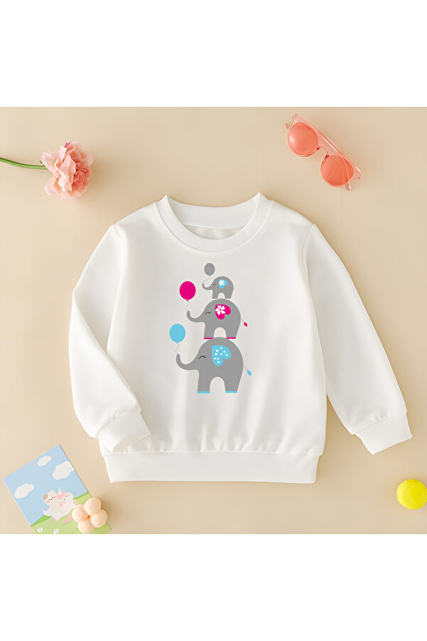 CDA Sevimli Filler Unisex Kız Erkek Bebek Beyaz Sweatshirt