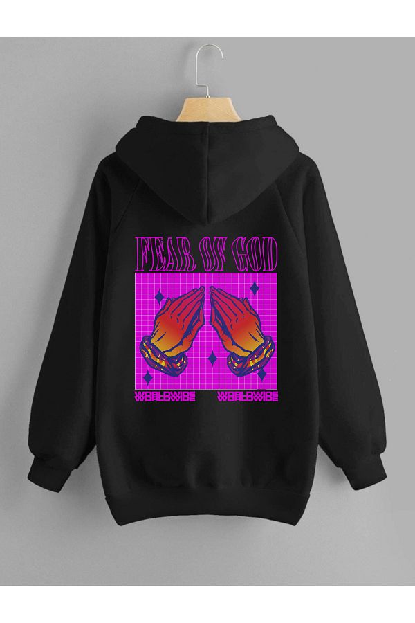 Relax family xf-Fear of God Unisex Black Hooded Sweatshirt - Back Print 1
