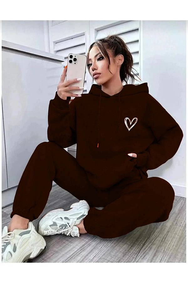 Modern Moda Plus Size Sweatsuit Set Brown Plus Size Trendyol