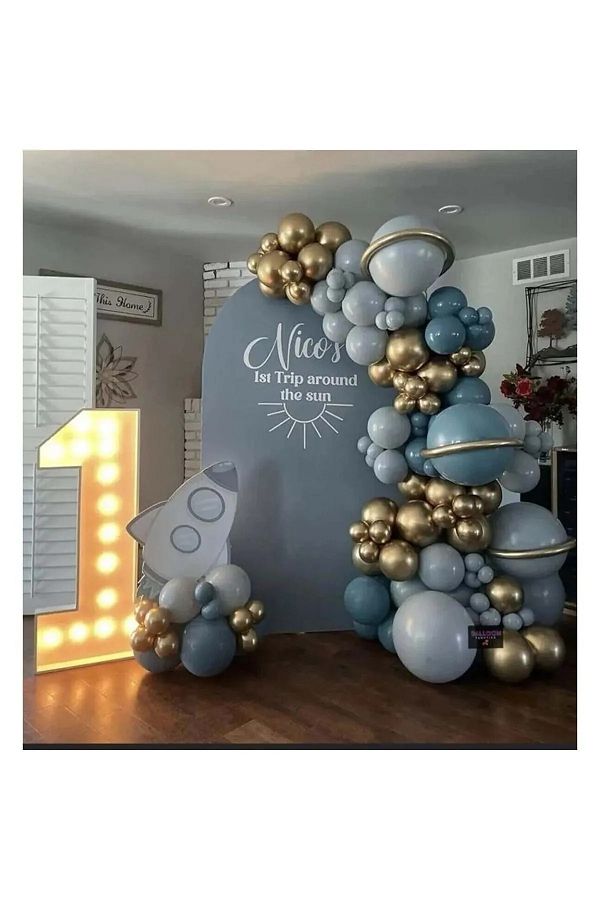 mucize balon-Miracle Ballon Chrome Gold Deep Ocean Storm Blue Ballon Birthday Set 1
