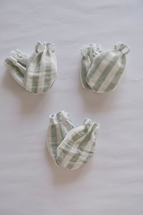 runbaby Pamuklu Çift Kat Müslin Kumaş 3 Çift Bebek Eldiven