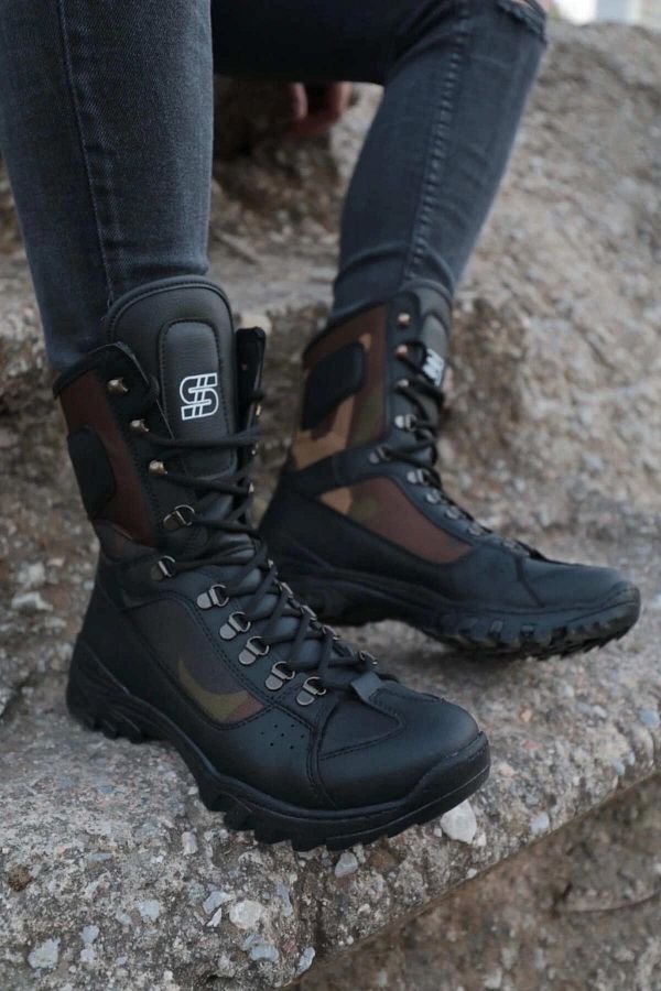Joy Man-JY999 Cizme de camuflaj pentru bărbați cu talpă ortopedică - cu șireturi, piele casual, ST negru 1