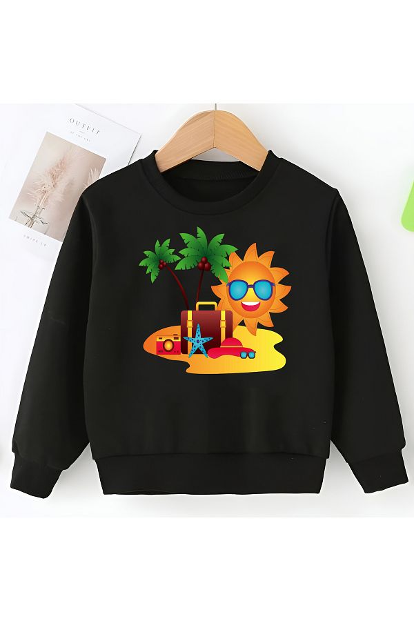 CDA Sun on Vacation Unisex Baby Girl Black Sweatshirt Trendyol