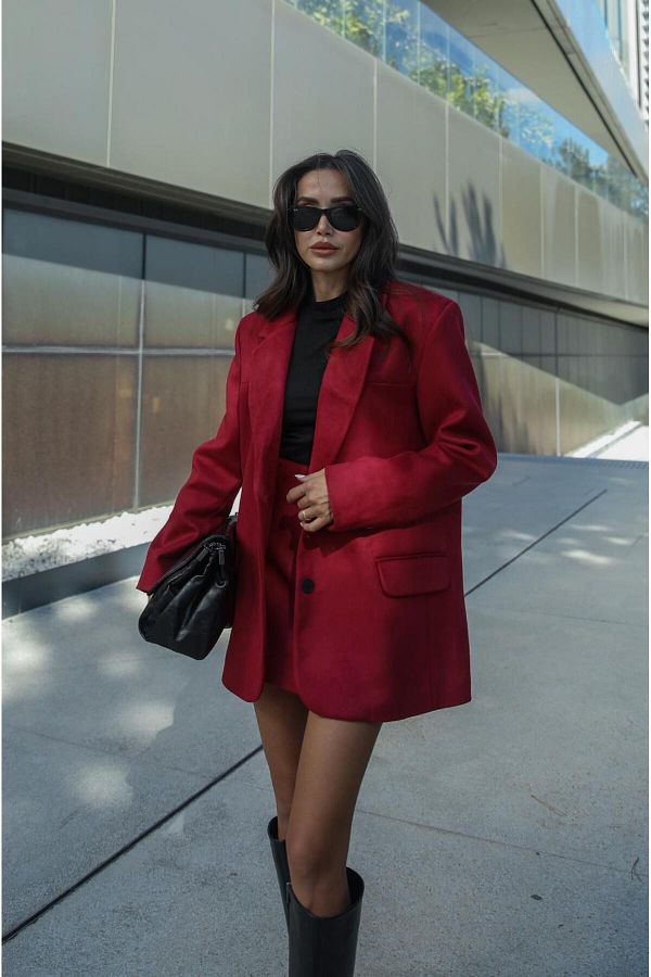 Red suede blazer deals
