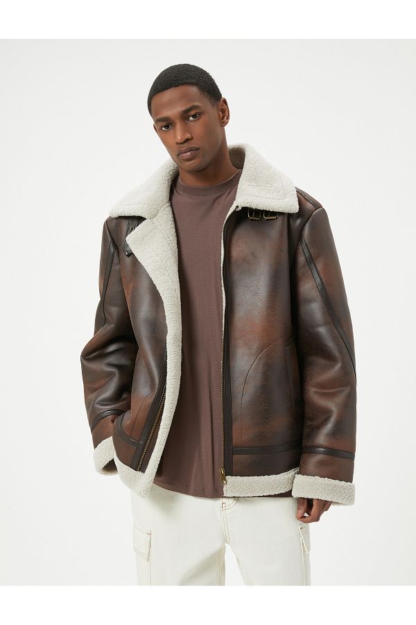 Leather biker jacket with fur deals