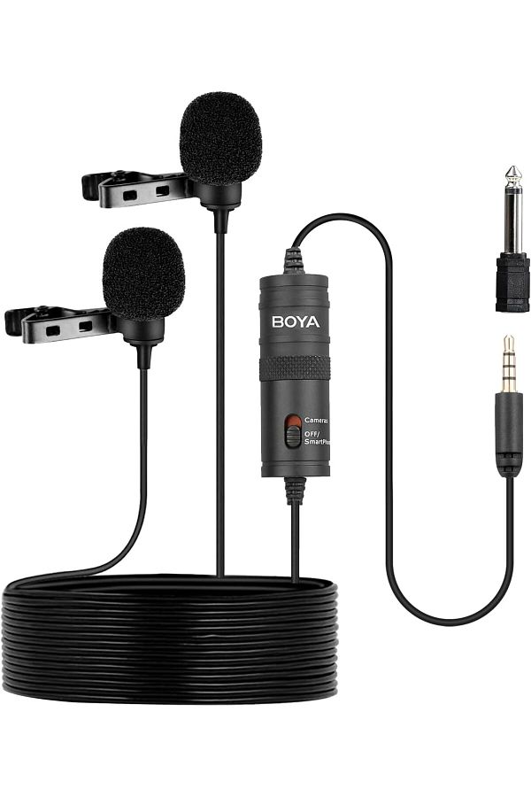 BOYA-BY-M1DM ميكروفون ذو طية صدر السترة مزدوج لهواتف iPhone/Android الذكية وكاميرا DSLR ومقابلة YouTube ومدونة فيديو 1