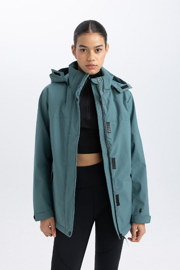 Defacto Waterproof Lightweight Long Coat Hooded and Zip Up B2417Ax24Sp Trendyol