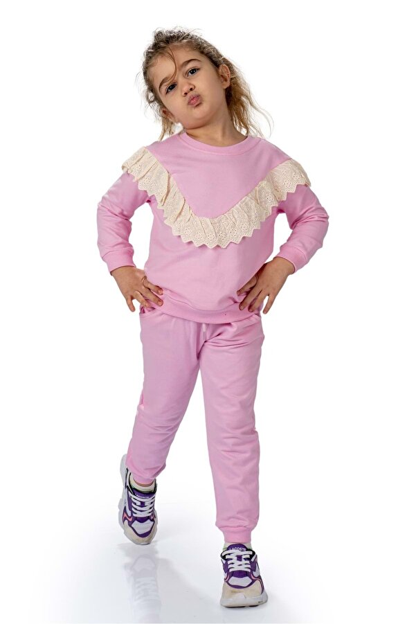 Mnk Baby&Kids Fistolu Bisiklet Yaka İkiiplik Kız Eşofman Takım MNK0573 PEMBE